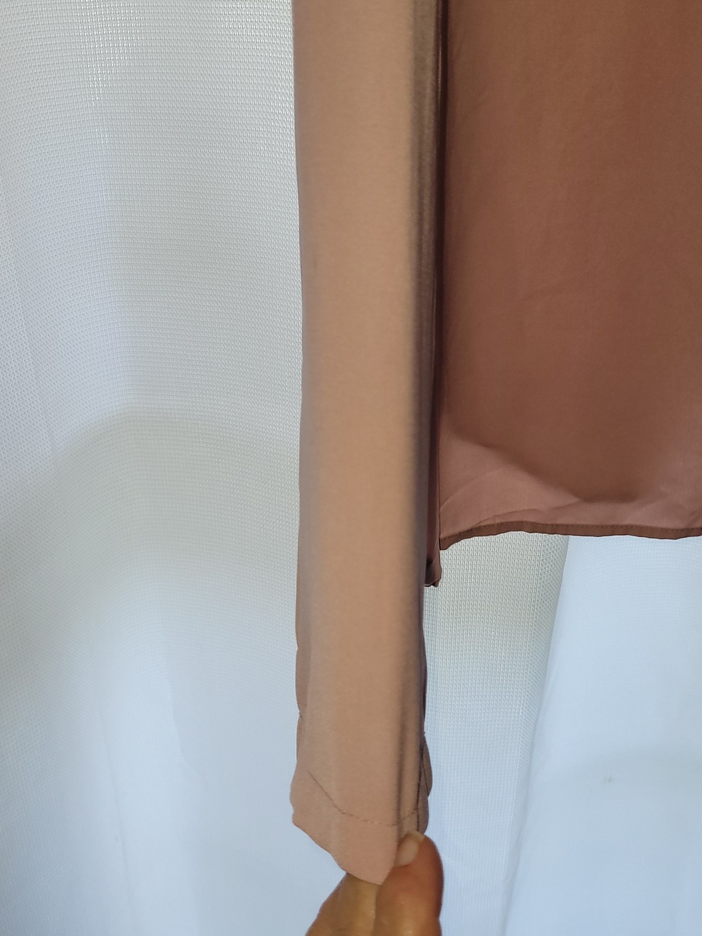 Womens Sheer V-Neck Long Sleeve Blouse - Rose Color - Picture 2 of 4
